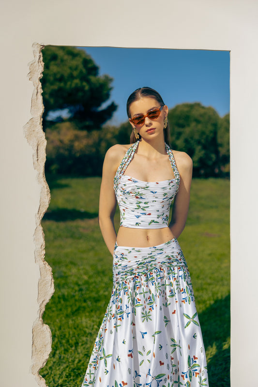 LAYERS OF GRACE PRINTED WHITE SKIRT