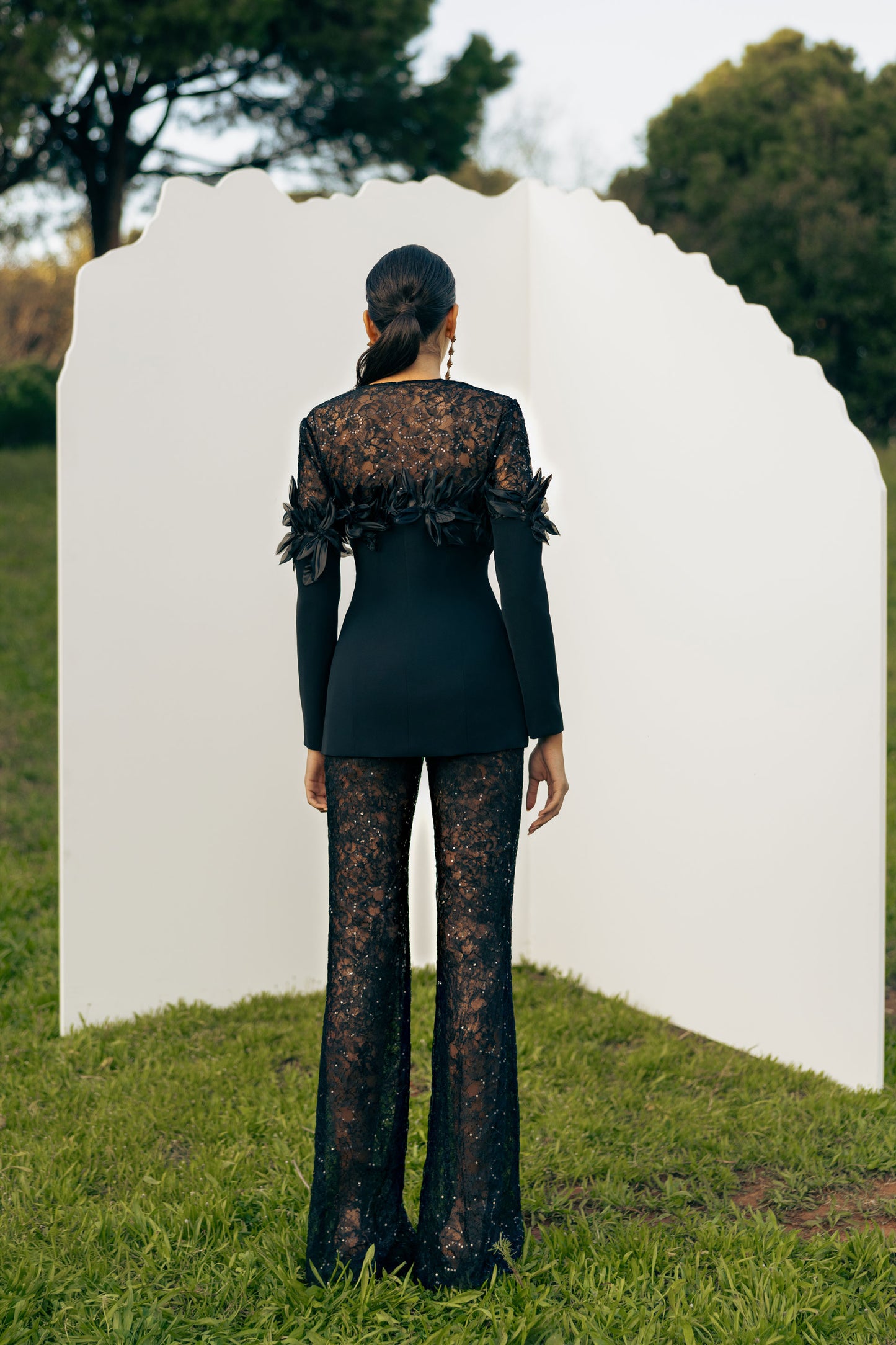 BLACK GUIPURE PANTS