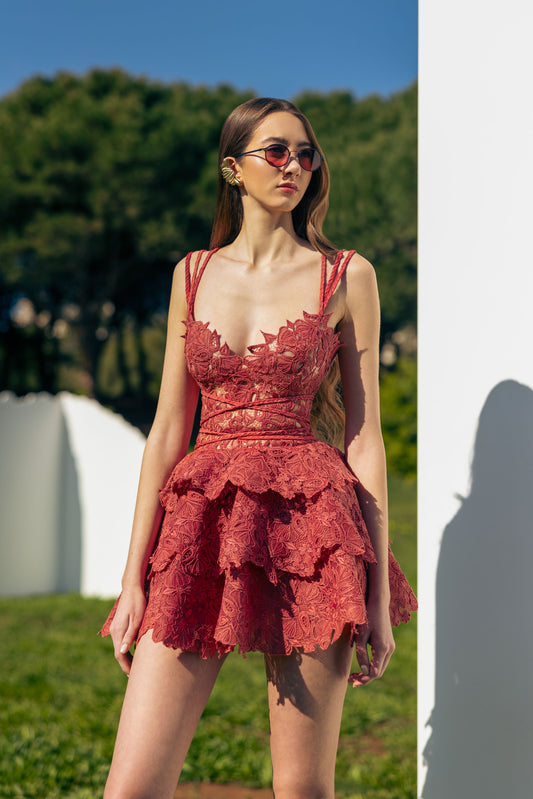 MINI RAPTURE ROSE GUIPURE DRESS