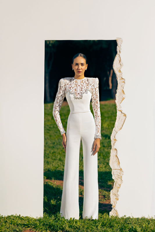 FULL WHITE CRYSTAL JUMPSUIT