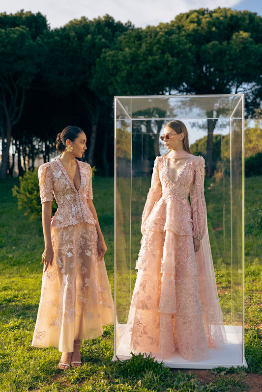 GUIPURE PEACH-DUST DRESS