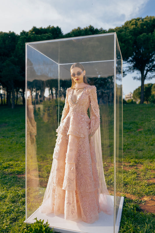 GUIPURE PEACH-DUST DRESS