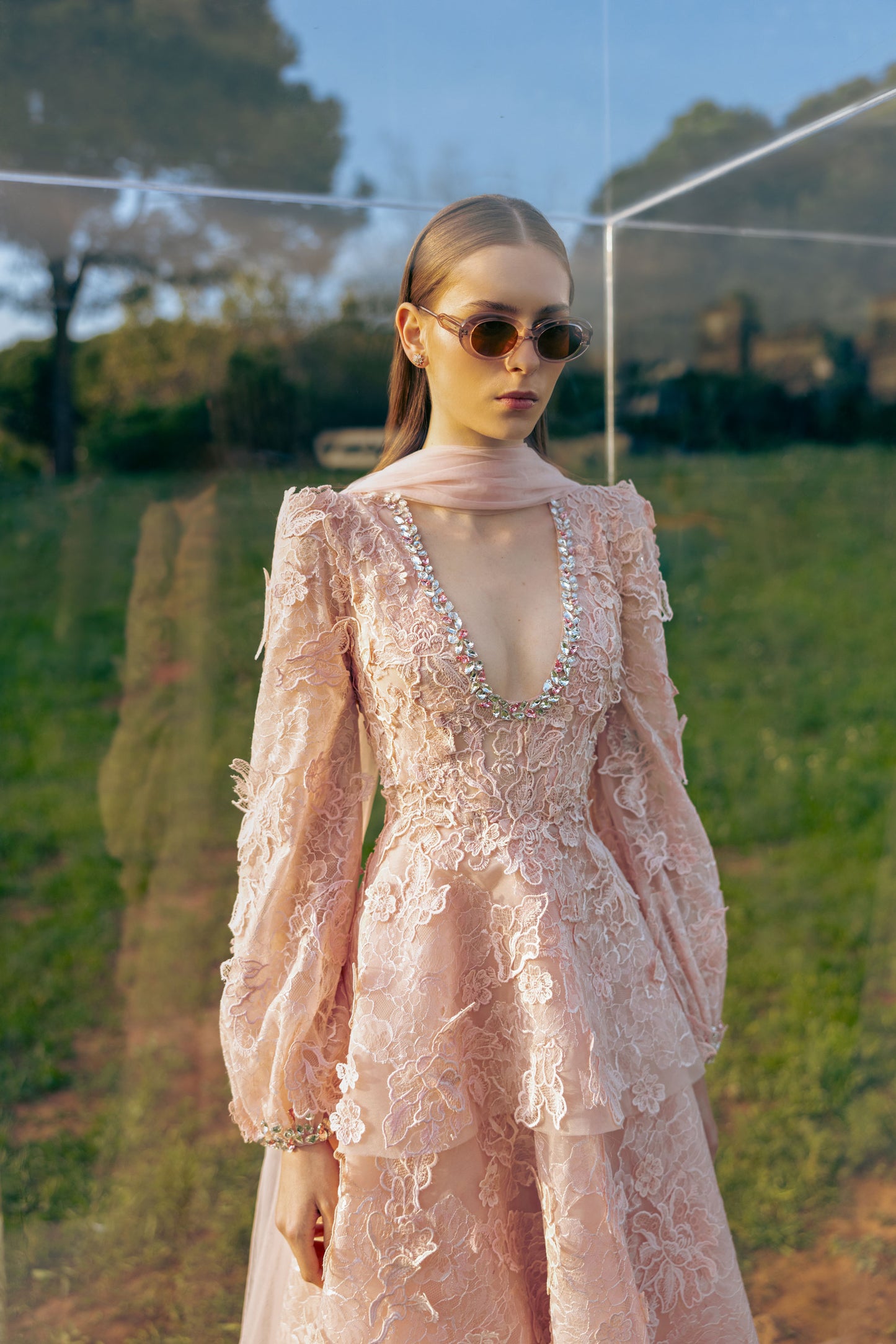 GUIPURE PEACH-DUST DRESS