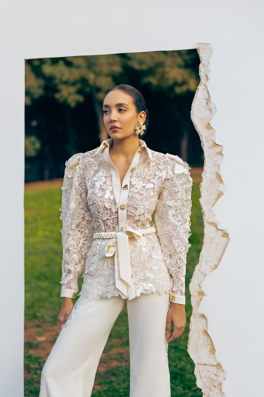 GUIPURE  FLORAL IVORY BLAZER
