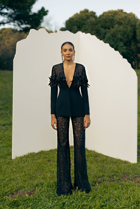 BLACK GUIPURE PANTS