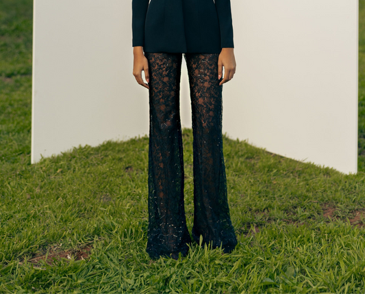 BLACK GUIPURE PANTS